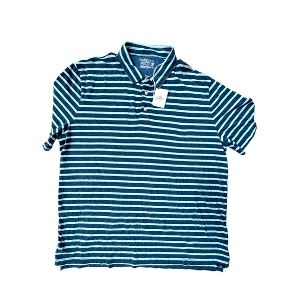 Faherty Isle Polo Short Sleeve Shirt Mens Large Green Blue Striped XXL New - Picture 2 of 8
